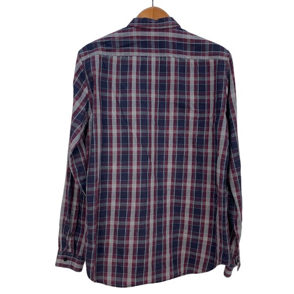 Theory Aumont Kentin Casual Button Down Shirt Paid Preppy Blue Red Large - Picture 2 of 8